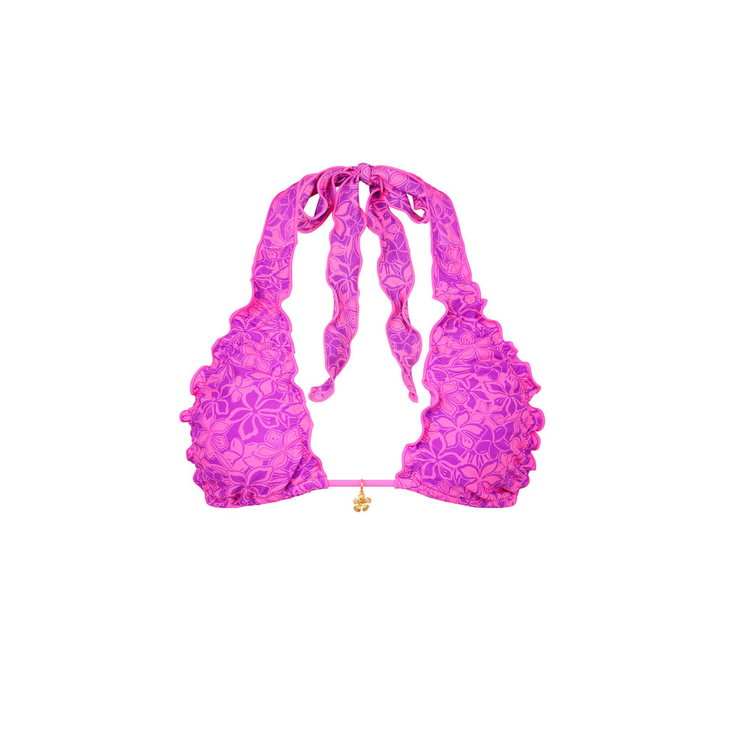 TOP225: Lettuce Edge Halter Bikini Top - Bubble Berry