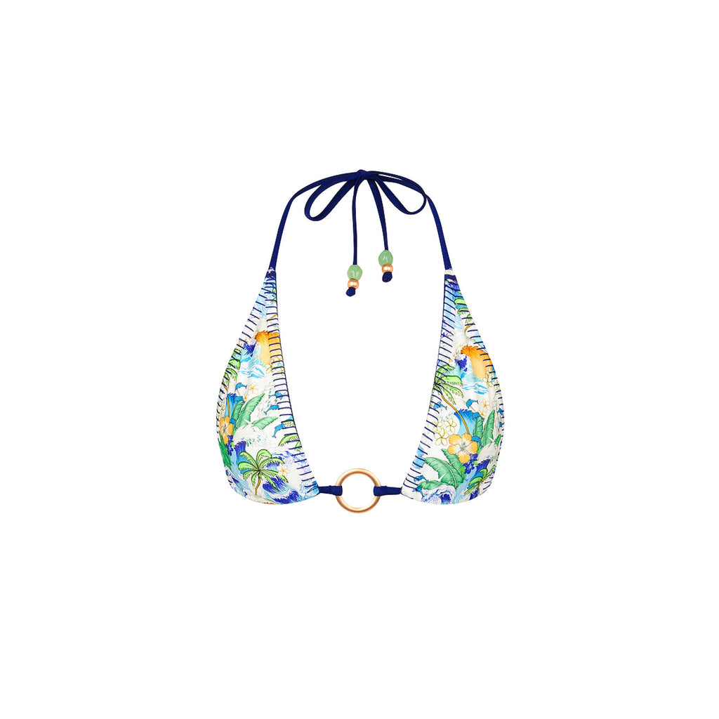 TOP227: Lace Stitch Ring Halter Bikini Top - Blue Crush