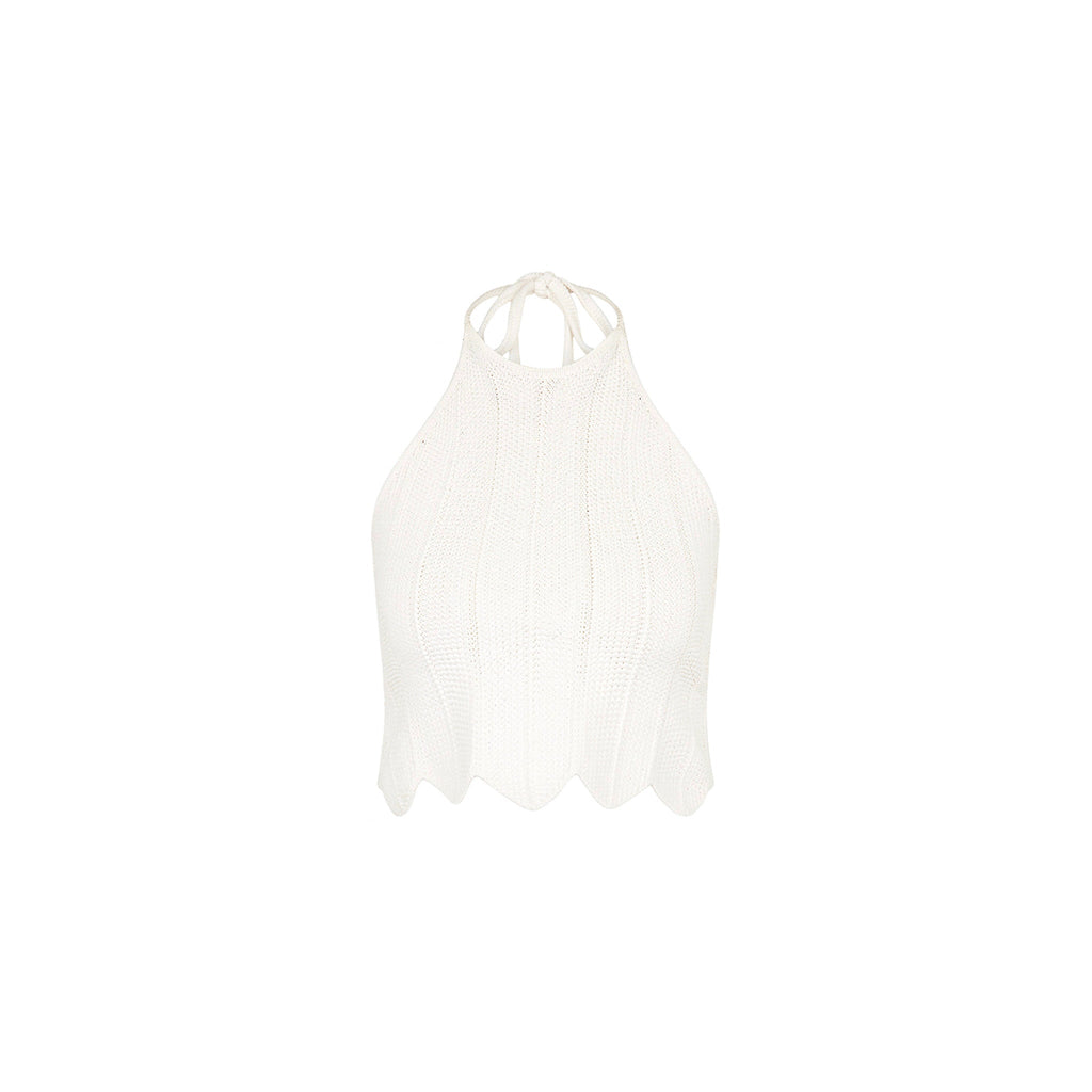 11562: Chevron Knit Halter Crop Top - Whipped White