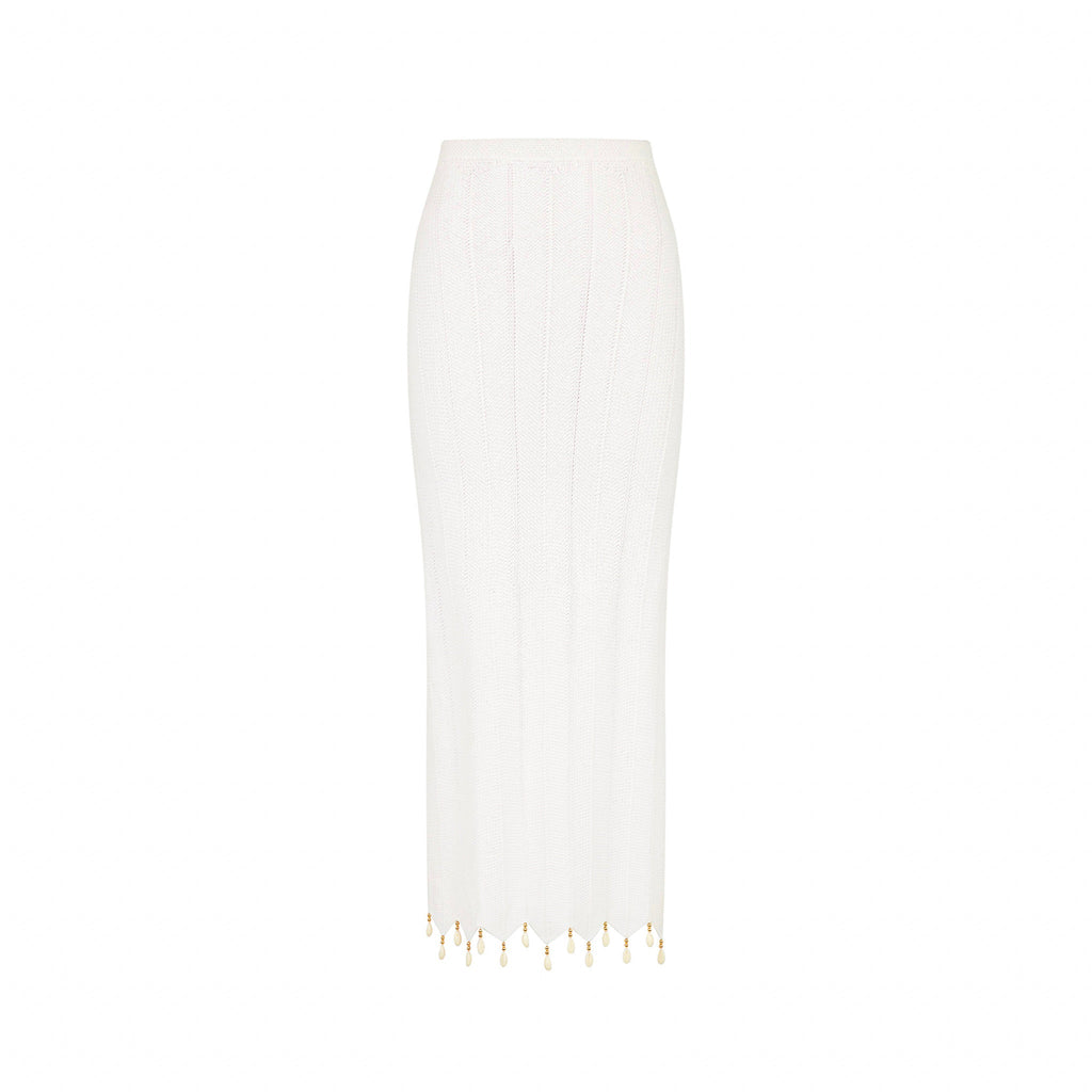 12563: Chevron Knit Midi Skirt - Whipped White