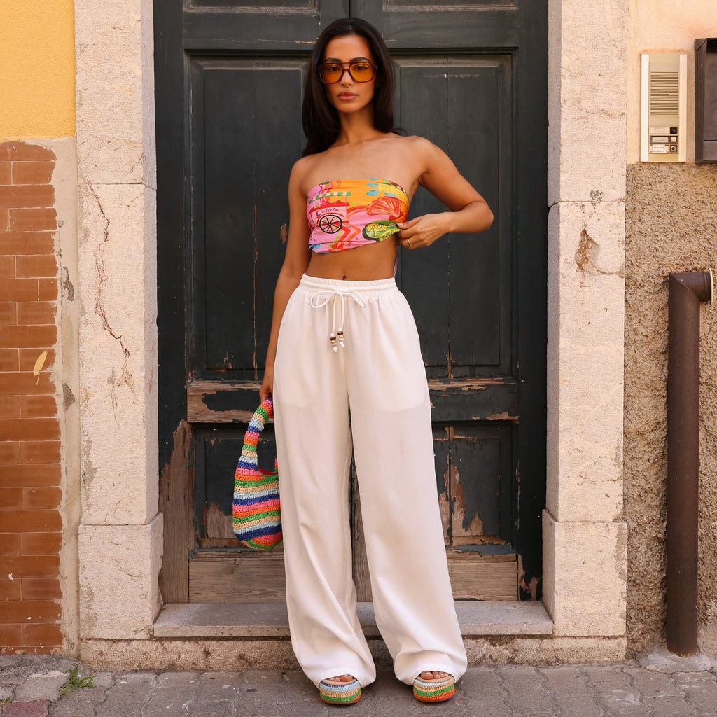 12485: Drawstring Summer Pants - Whipped White