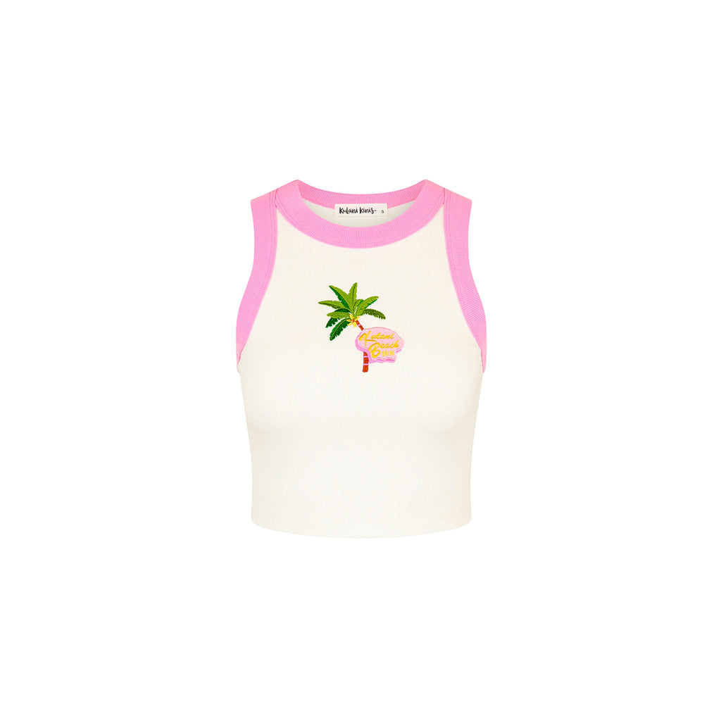 11564: Embroidered Crop Tank Top - Island Rose