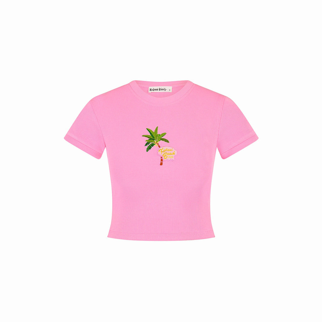 11584: Embroidered Cropped Baby Tee - Island Rose