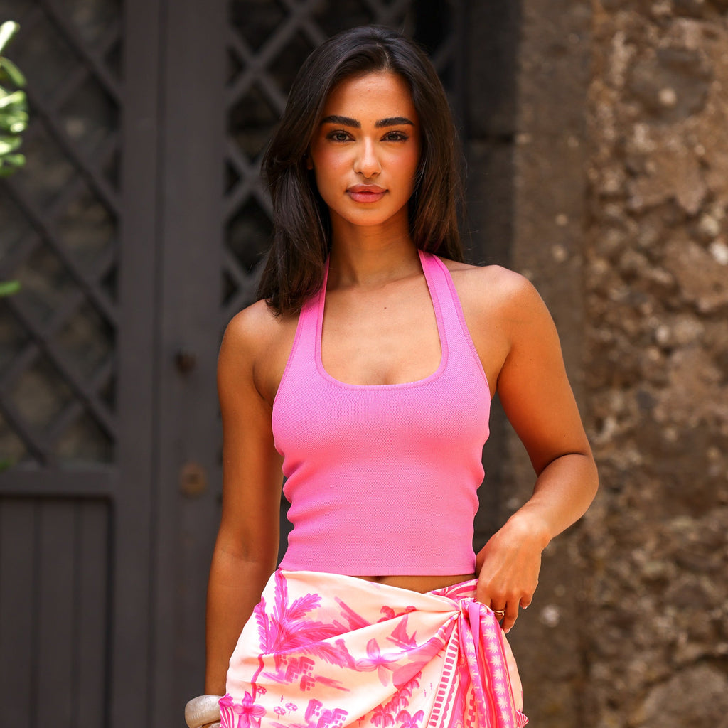 11489: Knit Halter Tank Top - Island Rose