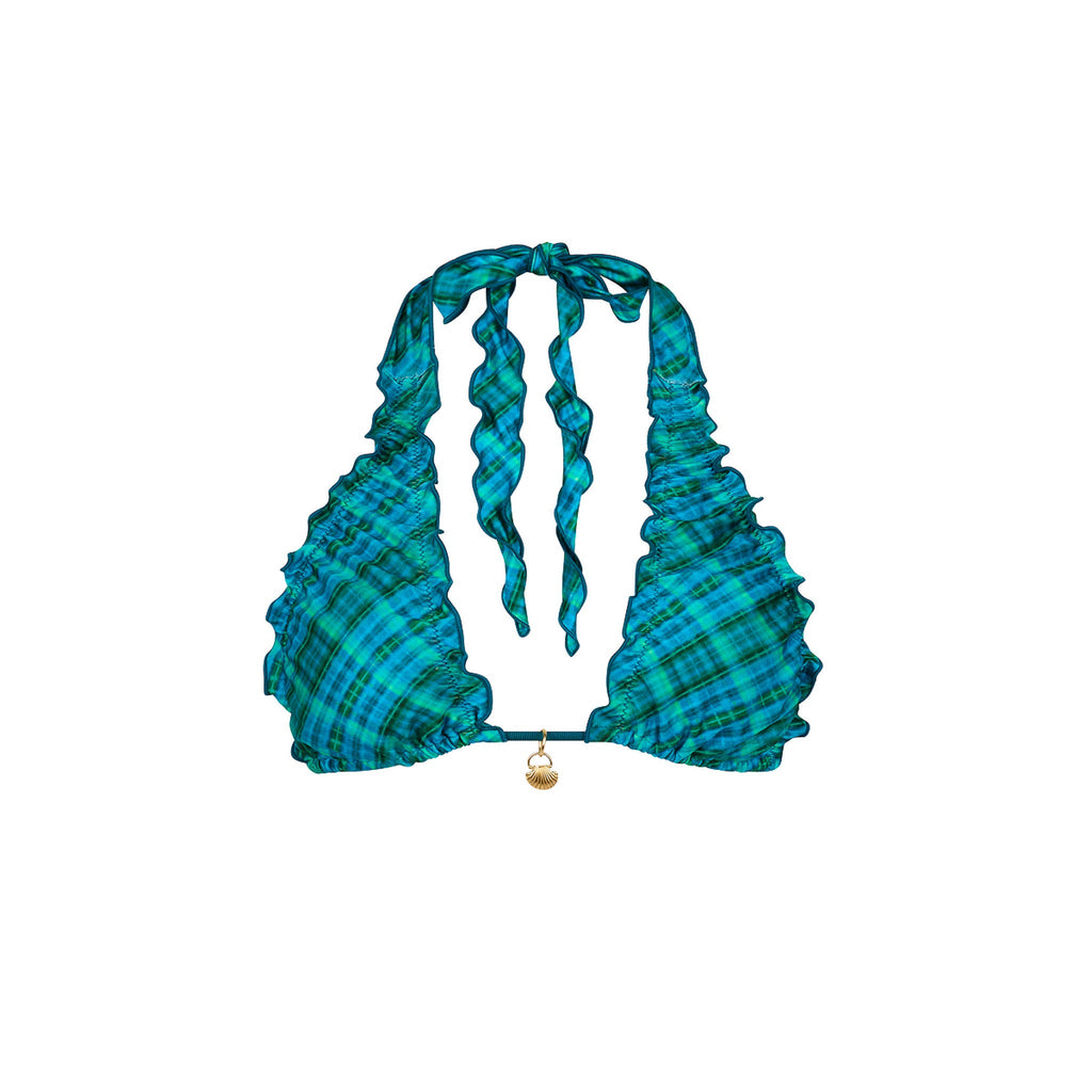 TOP225: Lettuce Edge Halter Bikini Top - Tropic Dip