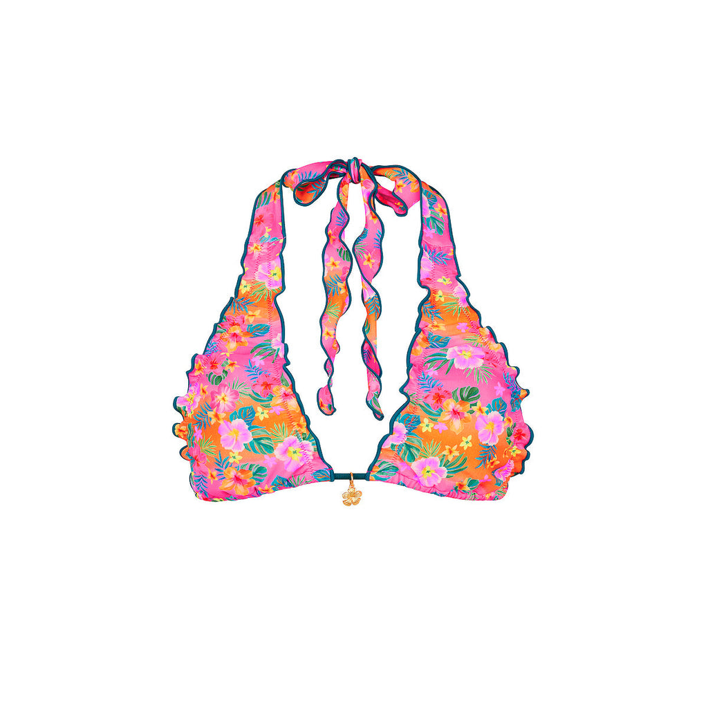 TOP225: Lettuce Edge Halter Bikini Top - Summer Glow