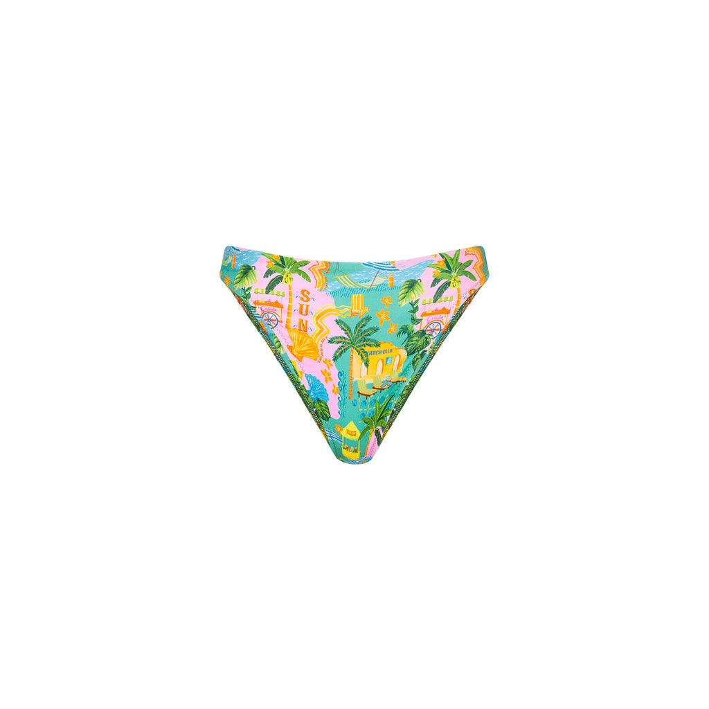 BOT262: High Leg Full Vintage Bikini Bottom - Sunlit Spritz