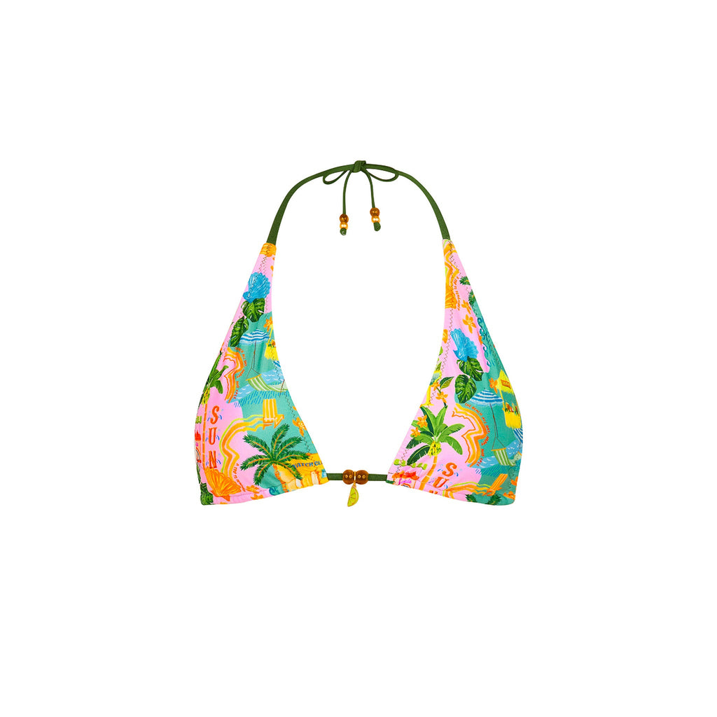 TOP170: Classic Tie Halter Bikini Top - Sunlit Spritz
