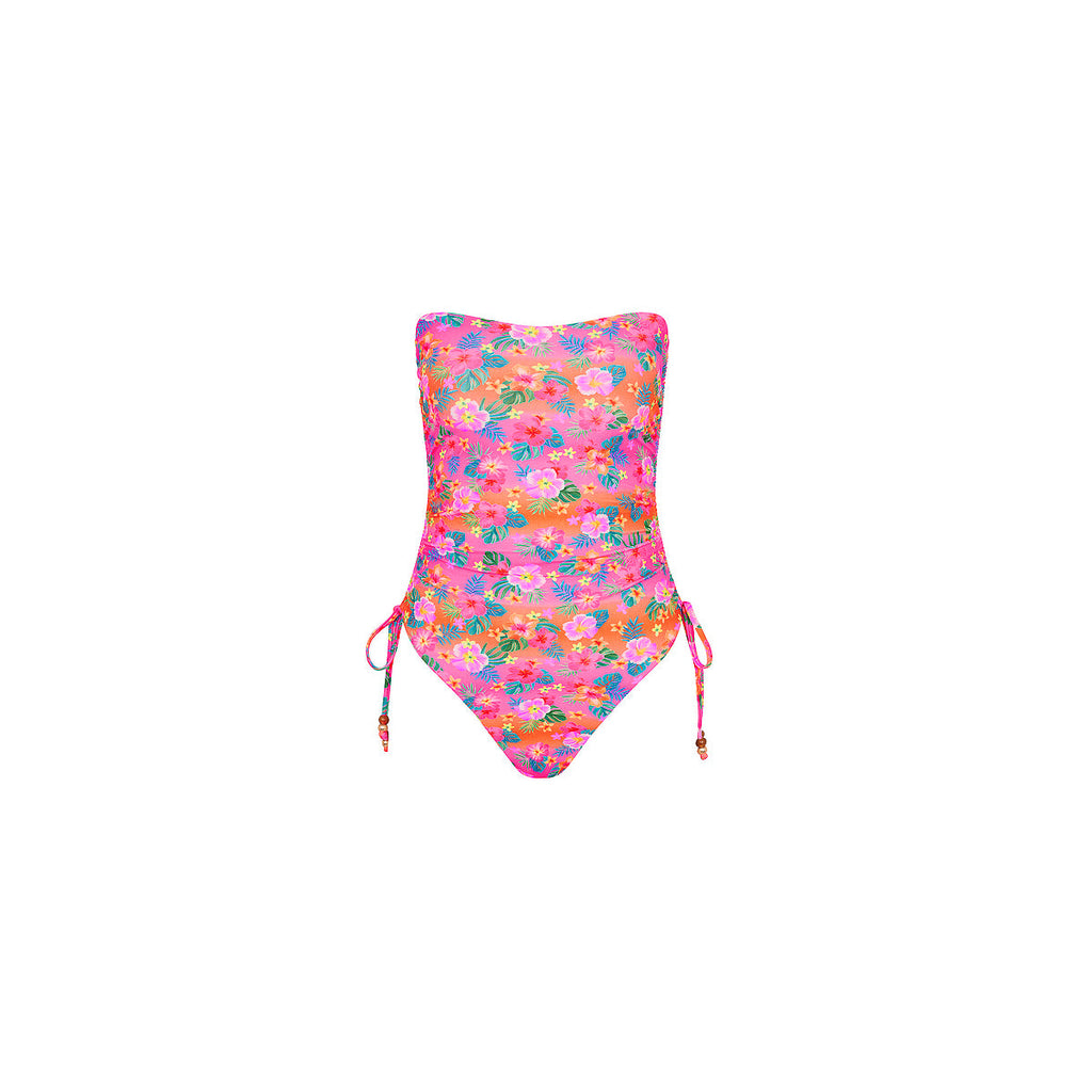 ONE337: Ruched Bandeau Classic Cut One Piece - Summer Glow