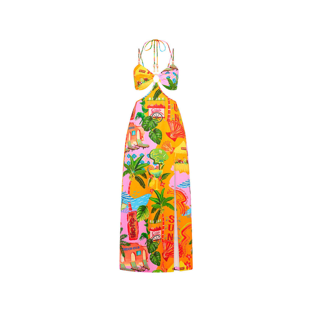 14508: Beaded Cut Out Maxi Dress - Sunlit Spritz
