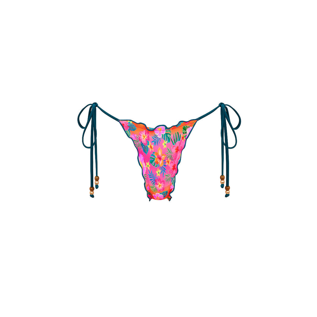 BOT257: Lettuce Edge Thong Tie Bikini Bottom - Summer Glow