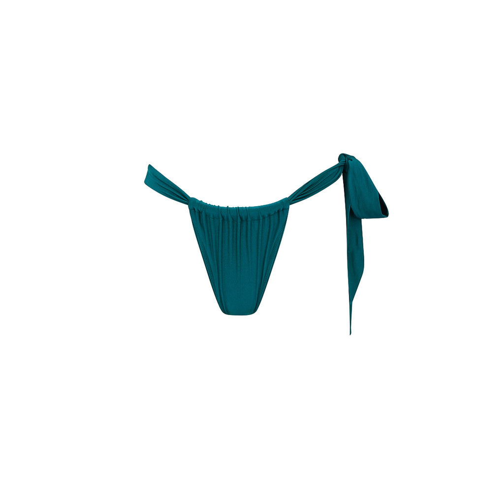 BOT287: Soft Tie Ruched Thong Bikini Bottom - Laguna Haze