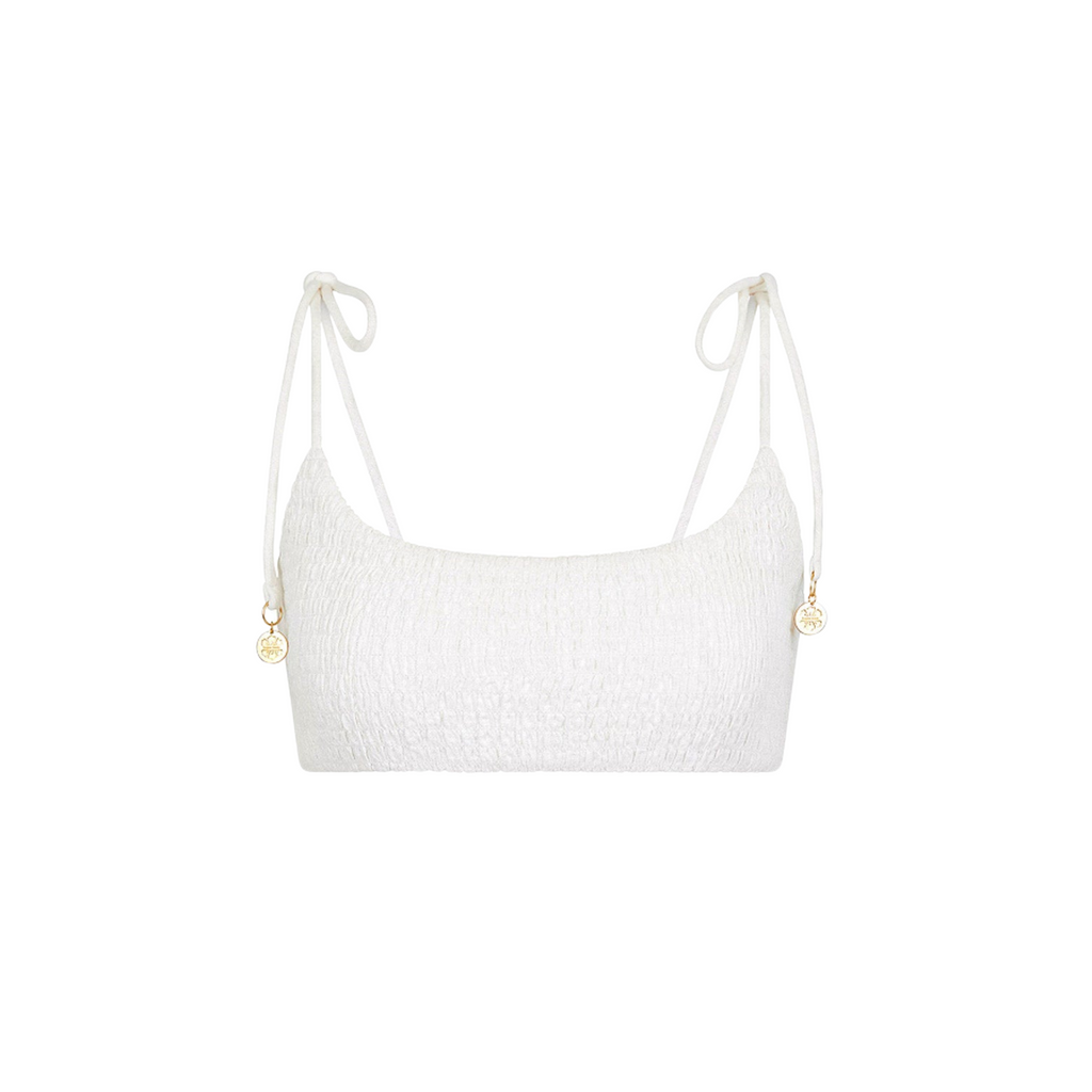 11517: Simple Shirred Tie Crop - Natural White